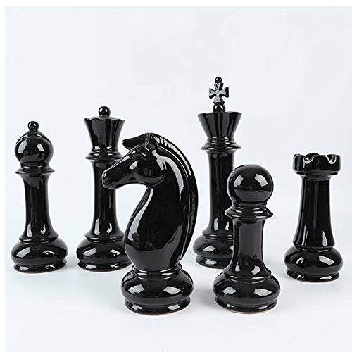 Hwydo Juego de figuras de ajedrez de cerámica única para decoración de mesa, 6 unidades, color negro