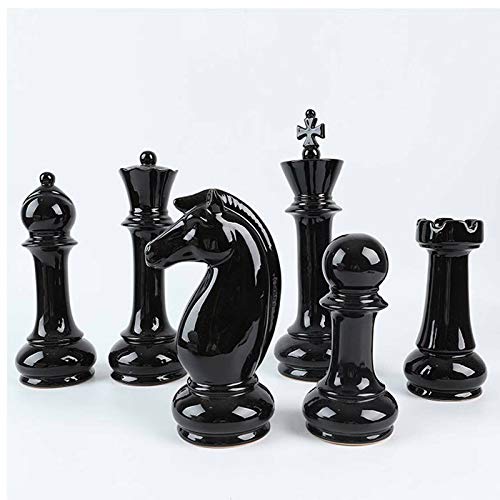 Hwydo Juego de figuras de ajedrez de cerámica única para decoración de mesa, 6 unidades, color negro Hwydo Juego de figuras de ajedrez de cerámica única para decoración de mesa, 6 unidades, color negro