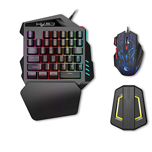 HXSJ J50 - Teclado de juego para una sola mano con 35 teclas y retroiluminación LED + ratón de juego 5500 ppp con 7 botones + convertidor compatible con N-Switch/Xbox One/PS4/PS3/XBOX360 HXSJ J50 - Teclado de juego para una sola mano con 35 teclas y retroiluminación LED + ratón de juego 5500 ppp con 7 botones + convertidor compatible con N-Switch/Xbox One/PS4/PS3/XBOX360