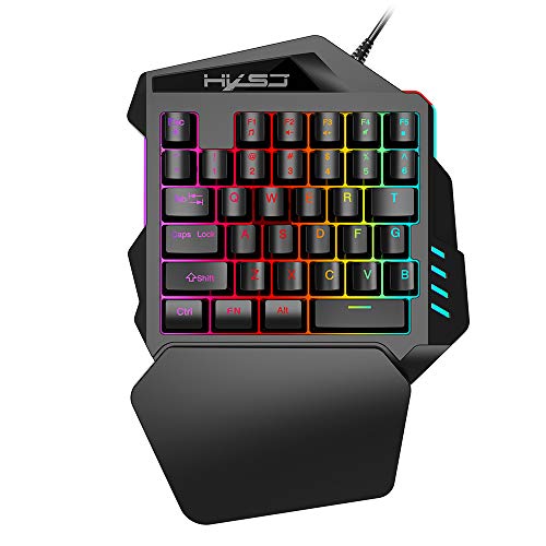 HXSJ V100 - Teclado para Videojuegos (Membrana con una Mano, 35 Llaves con Cable USB, para Videojuegos Pubg LOL CS Gamer) HXSJ V100 - Teclado para Videojuegos (Membrana con una Mano, 35 Llaves con Cable USB, para Videojuegos Pubg LOL CS Gamer)
