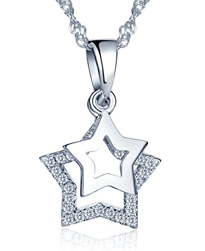 Infinito U- Collar de Plata Colgante de Doble Estrellas con Diamente, Viene con Caja de Regalo y Tarjeta 3D, Idea Regalo para Mujer Chicas