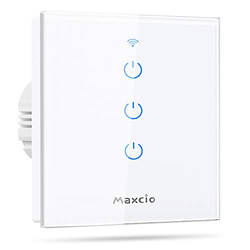 Interruptor de Luz WiFi, Maxcio Interruptor Inteligente 3 Gang Compatible con Alexa, Google Home, Control de App y Función de Temporizador, Se Necesita Neutro