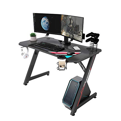 IntimaTe WM Heart Mesa Gaming, Ergonómico Mesa Escritorio Ordenador, Gaming Desk para Juegos, Hogar, Despacho, Fibra de Carbono Mesas Gamer con Soportes para Asa, Auriculares, Taza de Agua