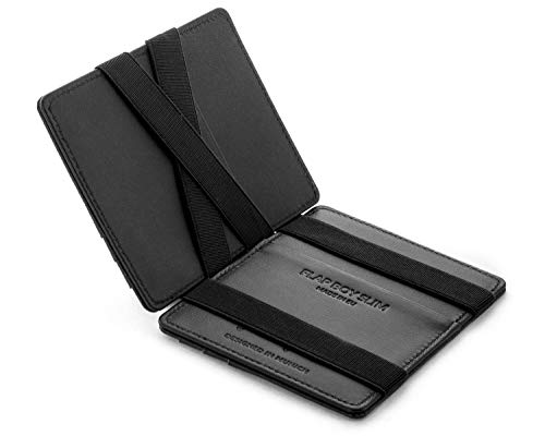 JAIMIE JACOBS ® Cartera Mágica Flap Boy Slim, el Original, Magic Wallet con Bloqueo RFID, Protege Tarjetas de Crédito, Tarjetero Hombre Slim, Cuero Auténtico (Negro Napa)