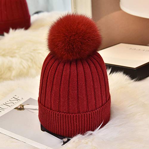 Jingyinyi Gorro de Piel de otoño e Invierno, Gorro de Lana Caliente, Gorro de Punto-Talla única_J