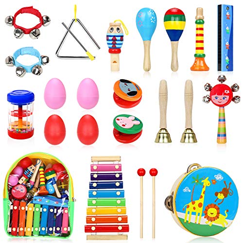 Jojoin 24 Pcs Juguetes Instrumentos Musicales, 14 Tipos de Juguetes de Instrumentos, Juguete Música Instrumento, Educativo Bebés, Regalos para Niños de Navidad y Cumpleaños etc.