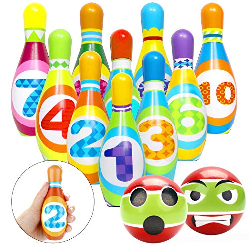 Joyibay Juego de Bolos para niños con 10 Bolos y 2 Bolas, Juego Educativo de Bolos de Desarrollo temprano para Juegos Familiares de Fiesta, Mini Juego de Bolos para niños y niñas de 3 a 12 años