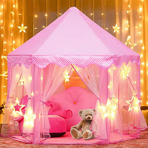 joylink Tienda de Princesa, Tiendas para Niños Interior Tiendas Castillo Princesas Portable Gran Rosa Playhouse con pequeñas Luces de Estrellas Juguetes 53 '' x 55 '' (DxH)