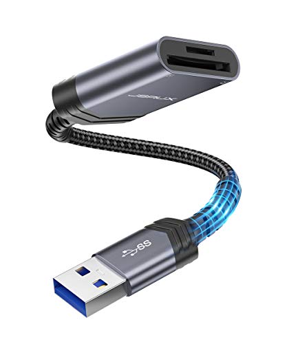 JSAUX USB 3.0 Lector Tarjetas SD, Lector de Tarjetas SD Adaptador de SD/TF de Doble Ranura de Alta Velocidad para SD,SDHC,SDXC,MMC Micro,RS MMC,Micro SD/SDHC/SDXC,UHS-I para Mac OS,Windows,Linux -Gris