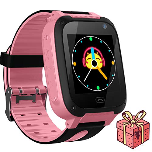 Jslai Niños Smartwatch Relojes,LBS Tracker Inteligente Relojes Telefono de SOS Alarma Cámara móvil Mejor Regalo para niños de 3-12 años niños Regalo de cumpleaños (Rosa)