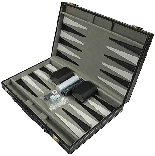 Juego de backgammon, plegable de piel sintética con ajedrez, dados y tazas, portátil para fiestas de viaje, juego de mesa de backgammon para adultos y niños, 38 x 23 x 5,5 cm