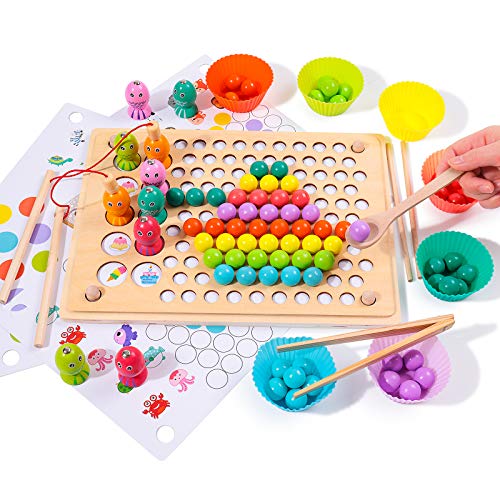 Juego de Pesca magnética de Madera Clip Beads Juego de Mesa de Rompecabezas Año Nuevo para 3 4 5 años Niño Niña Montessori Juguetes para niños Juego de combinación Juguete de Memoria