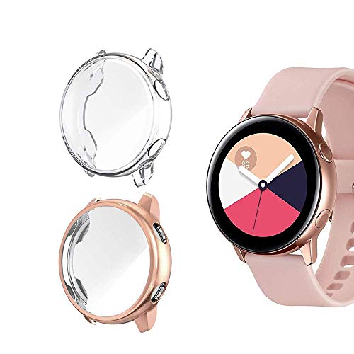 Jvchengxi Funda Protectora para Galaxy Watch Active, Cubierta Protectora de Marco a los rasguños TPU Protector de Pantalla de Cobertura Total para Galaxy Watch Active 40mm (Oro Rosa/Transparente)