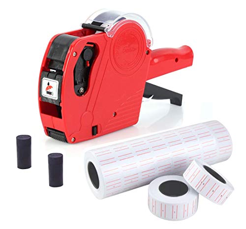 JZK® Etiquetadora pistola de precios 1 línea 8 caracteres precios al por menor kit de la pistola de etiquetas con 10 rollos de etiqueta y 2 cartuchos de tinta, rojo JZK® Etiquetadora pistola de precios 1 línea 8 caracteres precios al por menor kit de la pistola de etiquetas con 10 rollos de etiqueta y 2 cartuchos de tinta, rojo