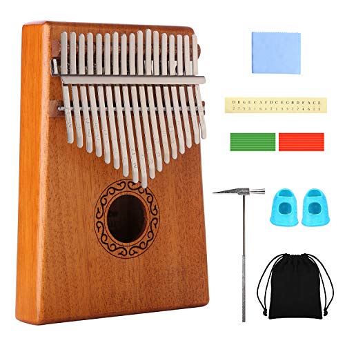 Kalimba 17 Teclas,Piano de pulgar con bolsa protectora,Martillo de afinación e Instrucción,Instrumento musical portátil para para niños y adultos principiantes