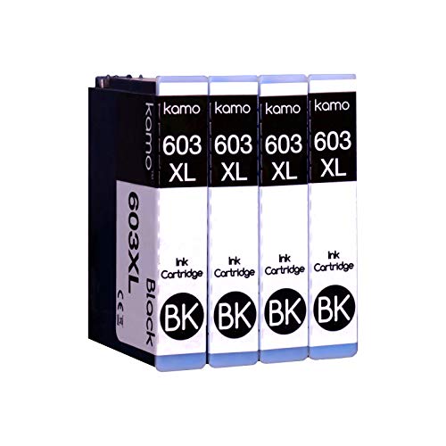Kamo 603XL Cartuchos de Tinta Multipack Compatible con Epson 603 603XL Tinta; Expression Home XP-2100 XP-2105 XP-3100 XP-3105 XP-4100 XP-4105; Workforce WF-2810 WF-2830 WF-2835 WF-2850 (4 Negro) Kamo 603XL Cartuchos de Tinta Multipack Compatible con Epson 603 603XL Tinta; Expression Home XP-2100 XP-2105 XP-3100 XP-3105 XP-4100 XP-4105; Workforce WF-2810 WF-2830 WF-2835 WF-2850 (4 Negro)