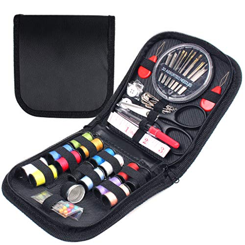 Kit de Costura de 72 Piezas Con Mini Maleta y Accesorios Avanzados de Costura que Incluyen 14 Carretes y 30 Agujas de Coser Adecuados para Principiantes, Viaje en Familia (Negro)