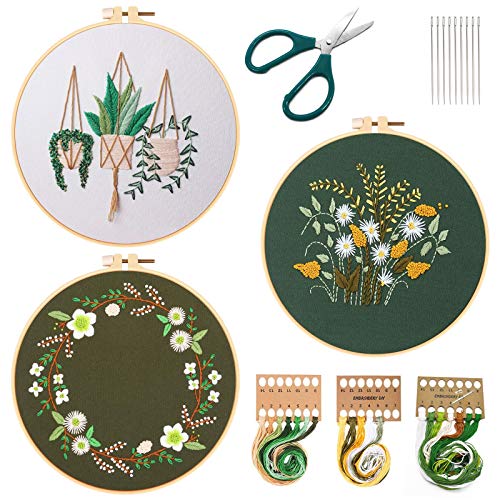 Kit de Inicio de Bordado Kit de Punto de Cruz de Patrón Floral y Planta e Instrucción Juego de Herramienta de Punto de Cruz con 1 Aros de Bordado, 3 Tela Bordada, 1 Tijera, 9 Agujas y Hilo de Colores Kit de Inicio de Bordado Kit de Punto de Cruz de Patrón Floral y Planta e Instrucción Juego de Herramienta de Punto de Cruz con 1 Aros de Bordado, 3 Tela Bordada, 1 Tijera, 9 Agujas y Hilo de Colores