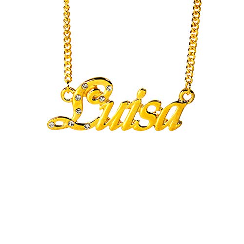 KL Luisa R4BIZ – Nombre – 18 Quilates Collar Dorados – Ajustable Cadena 16 "de 19 – Gratis Regalo del Paquete KL Luisa R4BIZ – Nombre – 18 Quilates Collar Dorados – Ajustable Cadena 16 "de 19 – Gratis Regalo del Paquete