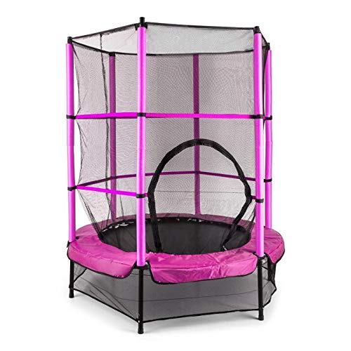 Klarfit Rocketkid - Cama eslástica, Cama elástica Infantil, A Partir de 3 años, 140 cm, Red de Seguridad, Suspensión de Cuerda elástica, Carga máx. 50 kg, Borde Acolchado, Rosa