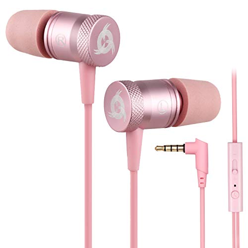 KLIM™ Fusion - Auriculares con micrófono para móvil + Garantía 5 años + Innovadora Espuma de Memoria + Jack 3,5 mm + Compatibles con Smartphone, Tablet, Consola, PC - Nueva Versión 2020 - Rosa Oro