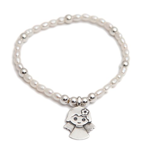 Kokomorocco Pulsera Angel de la Guarda de Plata de Ley y Perlas cultivadas en Agua Dulce Regalos Originales