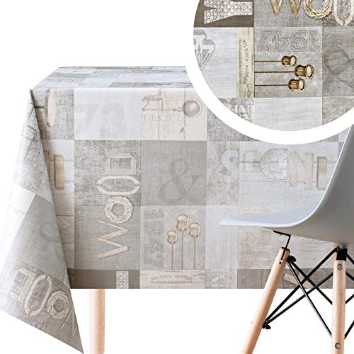 KP HOME - Mantel de plástico con impresión de madera industrial, color gris, rectangular, 250 x 140 cm, diseño moderno de madera KP HOME - Mantel de plástico con impresión de madera industrial, color gris, rectangular, 250 x 140 cm, diseño moderno de madera