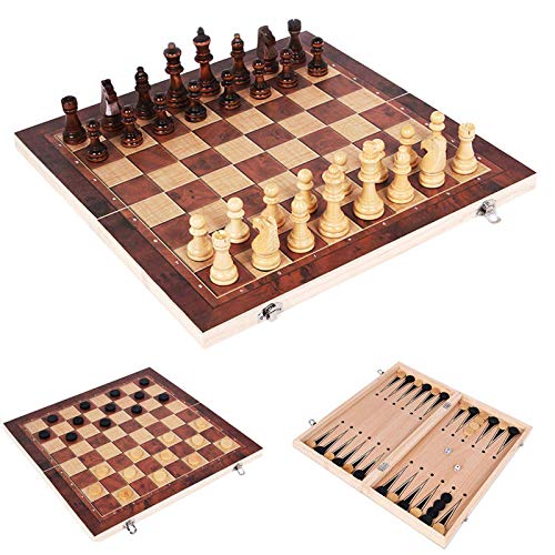 LAANCOO 44 * 44cm 3 en 1 de ajedrez Plegable de Madera de Color de ajedrez con el Tablero de ajedrez para Principiantes Grande Niños Adultos LAANCOO 44 * 44cm 3 en 1 de ajedrez Plegable de Madera de Color de ajedrez con el Tablero de ajedrez para Principiantes Grande Niños Adultos