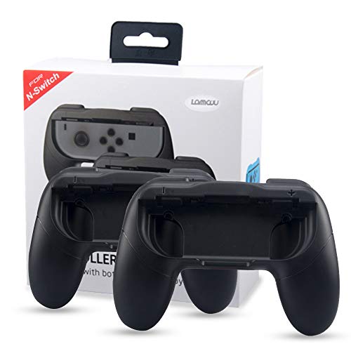 Lammcou Mandos para Switch Empuñaduras Controlador de Joy-con para Mario Kart,Super Mario Odyssey, Just Dance 2019, Fifa 19 Handle Kits para Juegos NS Switch Pokemon (Negro) 2-pack, Black