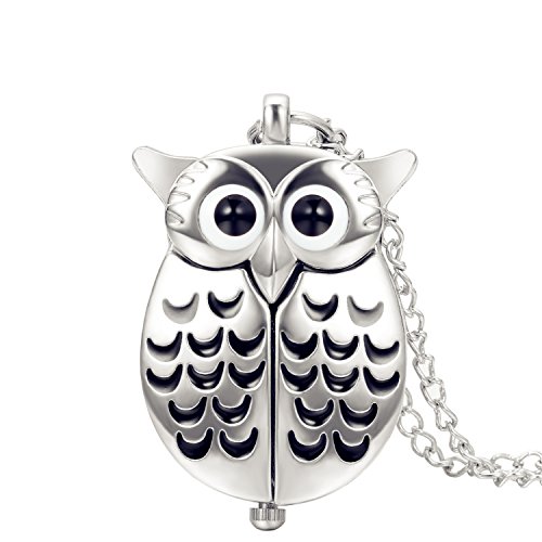 Lancardo Reloj de Bolsillo de Cuarzo de Forma de Búho Lechuza Cubierta de Alas Dial de Números Árabes Collar de Suéter con Cadena Joyería de Cuerpo de Moda para Hombre Mujer Unisexo (Plata) Lancardo Reloj de Bolsillo de Cuarzo de Forma de Búho Lechuza Cubierta de Alas Dial de Números Árabes Collar de Suéter con Cadena Joyería de Cuerpo de Moda para Hombre Mujer Unisexo (Plata)