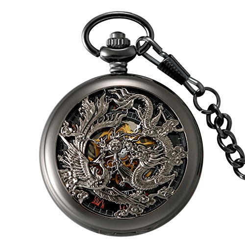 LANCARDO Reloj de Bolsillo Mecánico de Cuerda Manual Cubierta Forma de Engranajes Collar de Suéter Retro con Colgante Cadena Impermeable de 10m Tiempo Preciso para Hombre Mujer Unisex (Negro) LANCARDO Reloj de Bolsillo Mecánico de Cuerda Manual Cubierta Forma de Engranajes Collar de Suéter Retro con Colgante Cadena Impermeable de 10m Tiempo Preciso para Hombre Mujer Unisex (Negro)