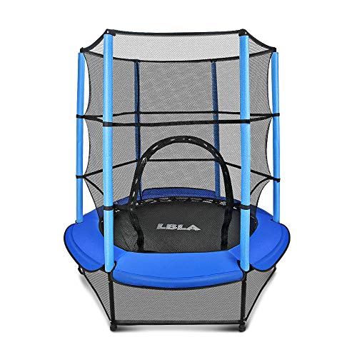 LBLA Trampolín para Niños ø 140 cm Interior/Exterior Cama Elástica Redonda con Recinto, Red de Seguridad Trampolín de Jardín Ejercicio Fitness Jump para Infantil Chico Chica 3456 años