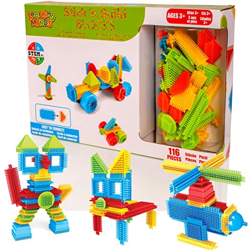Learning Minds Stick 'n Build 116 Unidades de Bloques de construcción: apilamiento de Ladrillos Juguetes de construcción para niños pequeños para niños o niñas Learning Minds Stick 'n Build 116 Unidades de Bloques de construcción: apilamiento de Ladrillos Juguetes de construcción para niños pequeños para niños o niñas