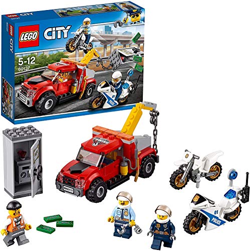 LEGO City Police - Camión Grúa en Problemas, Set de Construcción con Camión y Motos de Juguete, Incluye Minifiguras de 2 Policías y un Ladrón (60137)