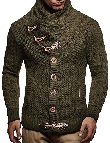 Leif Nelson Hombres Chaqueta de Punto con Cuello Chal LN-4195 Caqui XX-Large Leif Nelson Hombres Chaqueta de Punto con Cuello Chal LN-4195 Caqui XX-Large