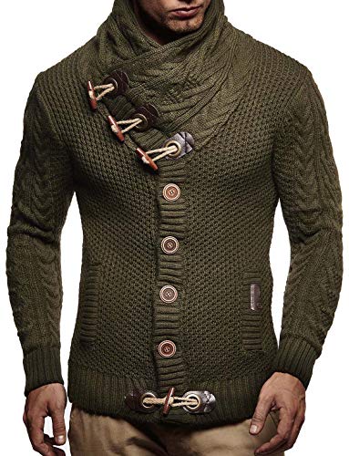 Leif Nelson Hombres Chaqueta de Punto con Cuello Chal LN-4195 Caqui XX-Large