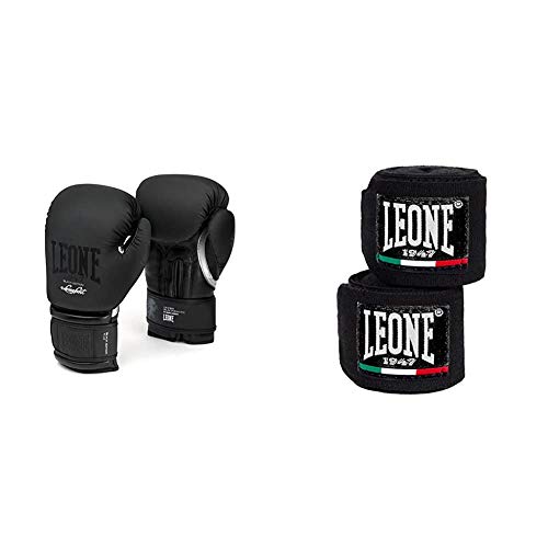 LEONE 1947 GN059 Guantes de Boxeo, Unisex – Adulto, Negro, 12OZ + 1947 AB705 - Vendas de Boxeo, Color Negro, tamaño 2,5m LEONE 1947 GN059 Guantes de Boxeo, Unisex – Adulto, Negro, 12OZ + 1947 AB705 - Vendas de Boxeo, Color Negro, tamaño 2,5m