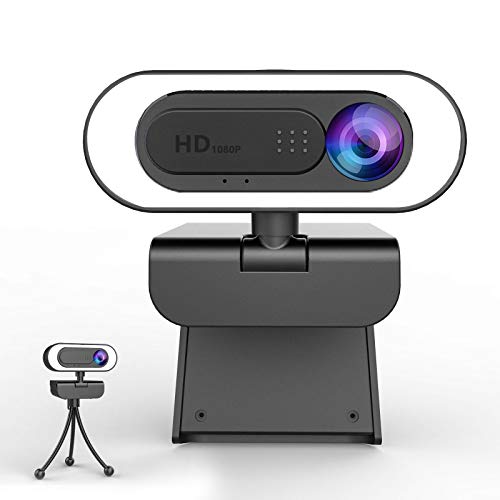 lesvtu Webcam PC con Microfono y Anillo de Luz, Camara Web 1080p con Tapa y Tripode para Ordenador/Portatil/Mac, Web CAM para Youtube, Skype, Zoom, Xbox One, Videoconferencia y Videollamadas