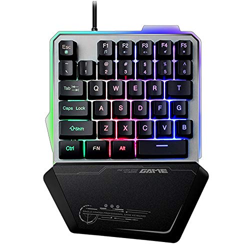 Lexon Tech G40 Teclado para Juegos con una Sola Mano, con Cable 35 Teclas Rainbow, retroiluminación por LED, Mini Teclado para Juegos, Teclado de una Mano para computadora portátil PC (Negro)