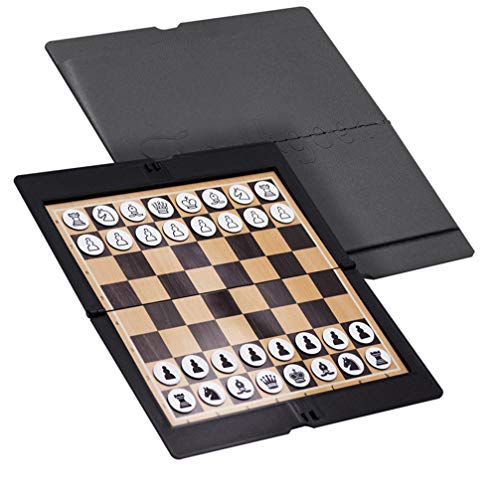 LIOOBO 1 Juego de Juego de Tablero de Ajedrez de Viaje Juegos de Ajedrez Damas Cuero Sintético Plegable Juguetes de Inteligencia Magnética para Adultos Escolares (Negro)