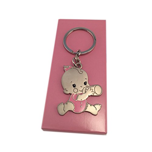 Llavero bebe para bautizo grabado modelo biberon rosa. Pack 10 unidades Llavero bebe para bautizo grabado modelo biberon rosa. Pack 10 unidades