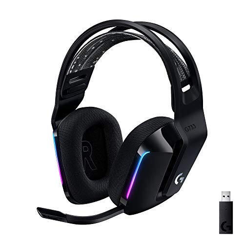 Logitech G G733 - Auriculares con Micrófono Inalámbricos, para Gaming con Diadema con Suspensión, Lightspeed, RGB Lightsync, Tecnología de Micrófono Blue VO!CE, Negro