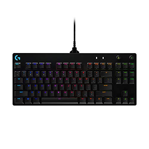 Logitech G Pro Teclado Gaming Mecánico, Diseño sin teclado numérico, Cable micro USB desmontable, Teclas iluminadas con 16,8 millones de colores, RGB Lightsync, US Internacional, Negro