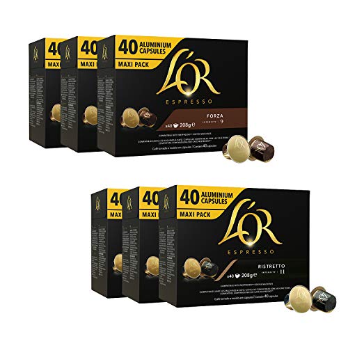 L'OR Espresso Café Maxi Pack bundle - Nespresso® * Cápsulas de café de aluminio compatibles - 6 paquetes de 40 cápsulas (240 bebidas) L'OR Espresso Café Maxi Pack bundle - Nespresso® * Cápsulas de café de aluminio compatibles - 6 paquetes de 40 cápsulas (240 bebidas)