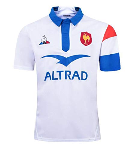 LQLD El Polo 2019/20 Francia Rugby Jersey 100% poliéster de Secado rápido de la Camiseta de la Manga de los Hombres de Apoyo,Blanco,L