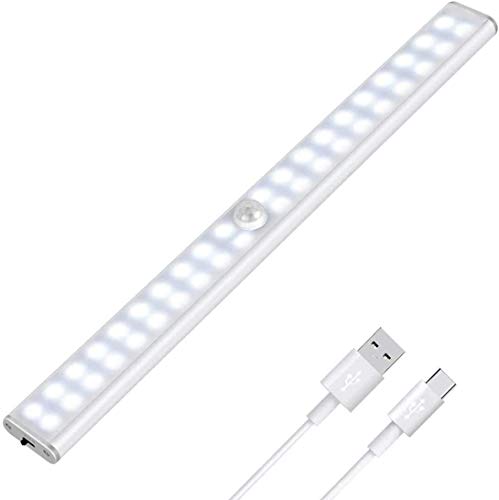 Luz Armario 40 LED, USB Recargable Luces LED Armario con Sensor Movimiento, 3 Modos Lámpara LED de Armario con Tira Magnética, para Armario, Cocina, Escalera, Pasillo y Emergencias