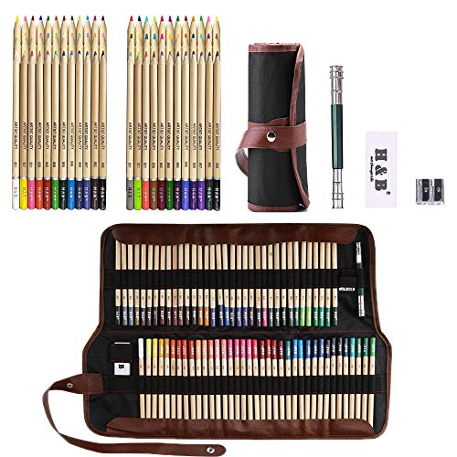 Lypumso Lápices de Colores, 72 Piezas Set Lápices de Colores Vivos para Dibujar, para Artistas Profesionales y Principiantes, Incluye Herramientas de Pintura