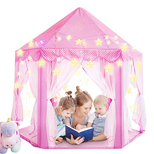 Magicfun Tienda de Princesa, Juego de Castillo niñas, Interior Tienda de Campaña para niños al Aire Libre Gran Playhouse con pequeñas Luces de Estrellas, Juguetes para niños 53 '' x 55 '' (DxH)