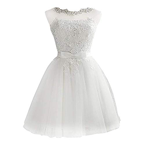 Mallalah Mini Vestidos para Mujer Brillo con Encaje Princesa Vestido de Noche de Tul Vestido de Dama de Honor Aplique Corto M-2XL (M, Blanco)