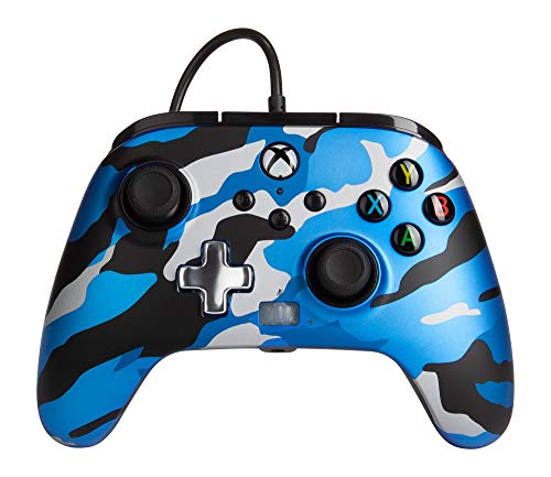 Mando con cable mejorado PowerA para Xbox: en Metallic Camo Azul, Mando, Mando para Videojuegos con Cable, Mando de Juego, Xbox Series X|S